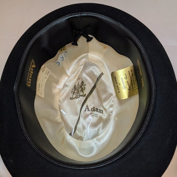 Vintage Adam Black Beaver Fur Felt Fedora Hat - Size 7 1/4 - Picture 6 of 8